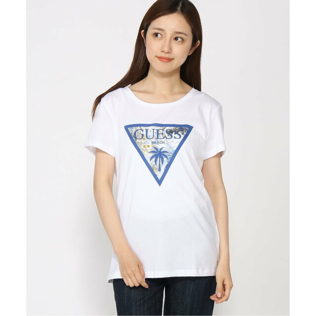 GUESS(ゲス)の【ブルー系その他(P7FM)】【M】GUESS ロゴTシャツ (W)Triangle Logo Tee レディースのトップス(カットソー(長袖/七分))の商品写真