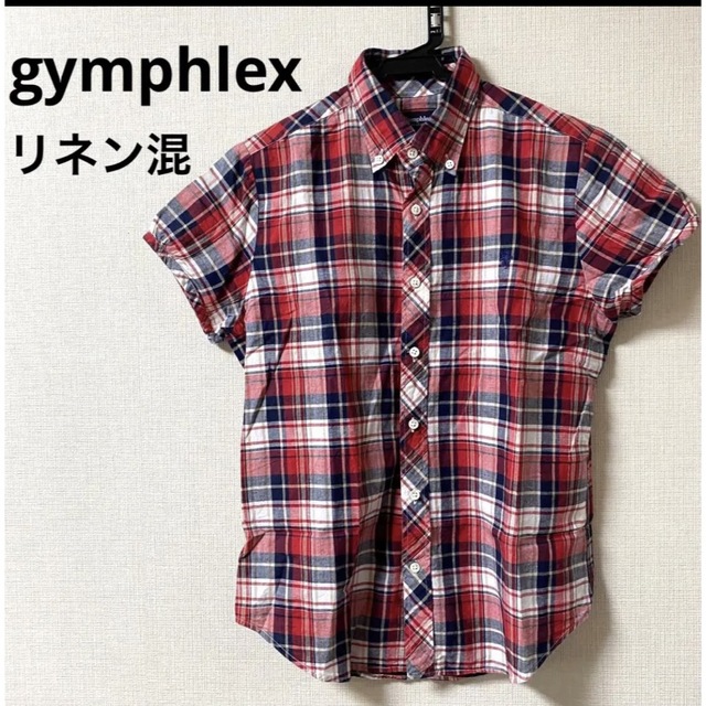 美品　gymphlex コットンリネン　チェック　半袖　M