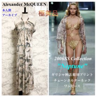 アレキサンダーマックイーン(Alexander McQueen)の【極美品 06SS】Alexander McQUEEN 彫刻プリントワンピース(ロングワンピース/マキシワンピース)