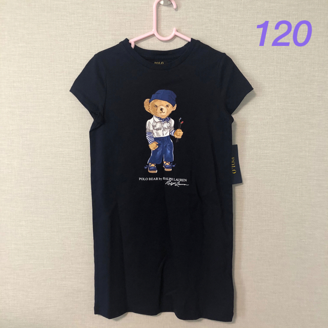 新作◇ラルフローレン ポロベアコットンTシャツドレス 4T/110 ネイビー