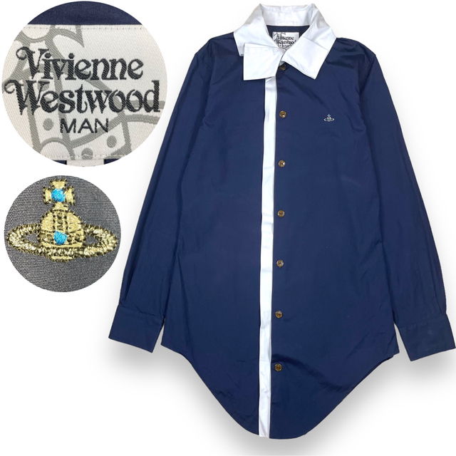 Vivienne Westwood MAN シャツ 変形襟 刺繍 総柄 プリント-
