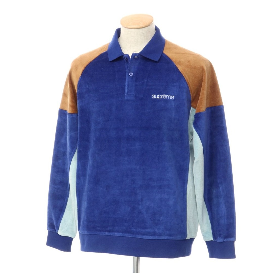 Supreme(シュプリーム)の【中古】シュプリーム Supreme 2022年秋冬 Paneled Velour L/S Polo ベロア 長袖ポロシャツ ダークブルーxブラウン【サイズS】【メンズ】 メンズのトップス(ポロシャツ)の商品写真