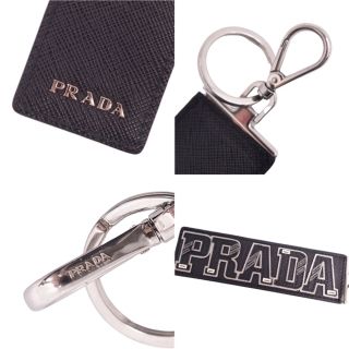 ■美品■ PRADA プラダ サフィアーノレザー バッグモチーフ キーホルダー キーリング チャーム 小物入れ ブラック系 AM6427