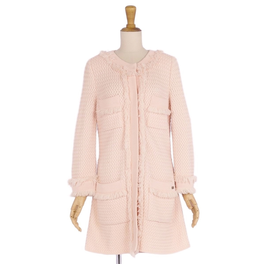 美品 フォクシー ブティック FOXEY BOUTIQUE コート ニット ハーフ丈 フリンジ ウール アウター レディース 40(M相当) ピンクベージュ | フリマアプリ ラクマ