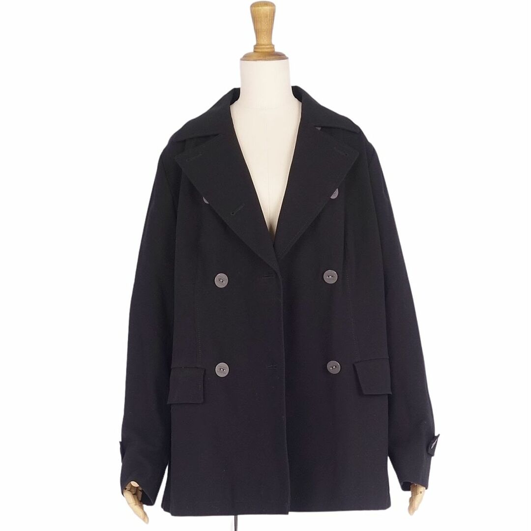 BURBERRY(バーバリー)の美品 バーバリー ロンドン BURBERRY LONDON コート Pコート ダブルブレスト 無地 コットン アウター レディース 13BR(XL相当) ブラック レディースのジャケット/アウター(ピーコート)の商品写真