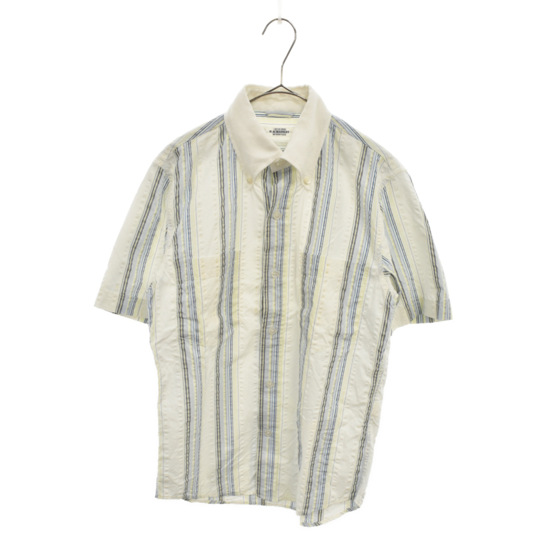 HOLLYWOOD RANCH MARKET(ハリウッドランチマーケット)のHOLLYWOOD RANCH MARKET ハリウッド ランチ マーケット Stripe Short Sleeve Shirt ストライプ シワ加工 ボタンダウン 半袖シャツ ホワイト メンズのトップス(シャツ)の商品写真