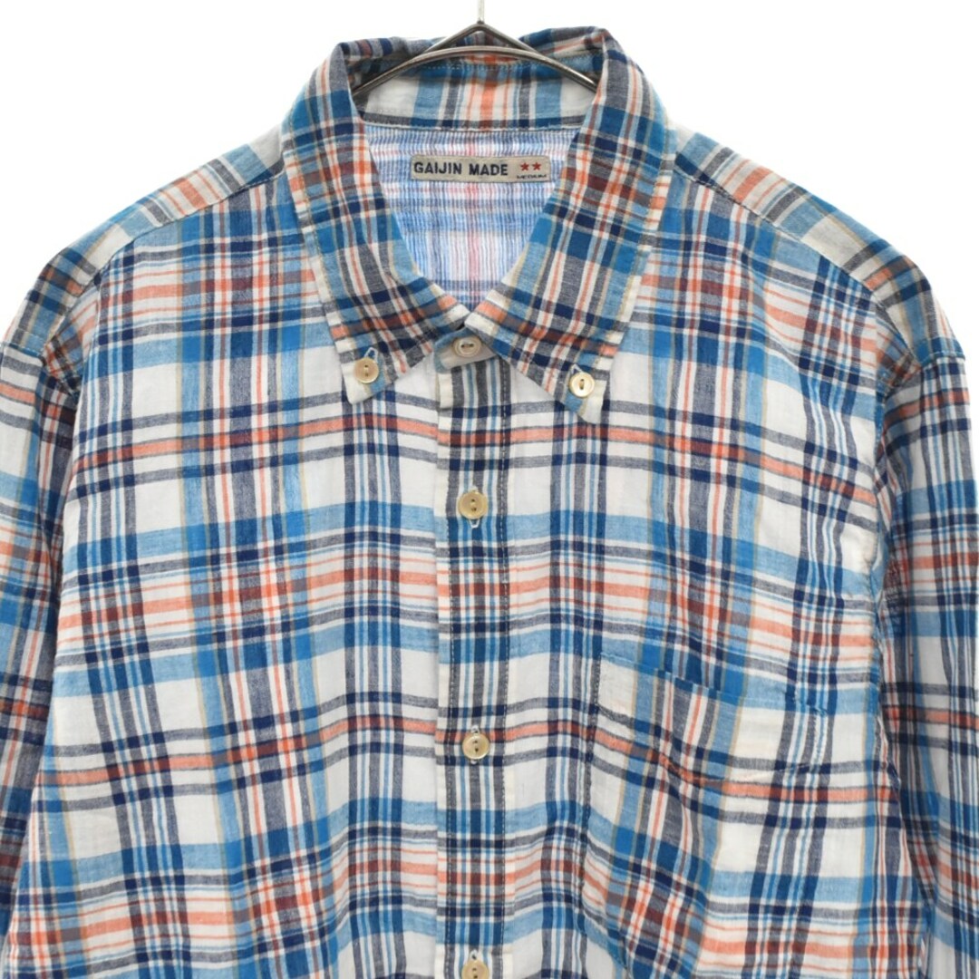 HOLLYWOOD RANCH MARKET(ハリウッドランチマーケット)のHOLLYWOOD RANCH MARKET ハリウッド ランチ マーケット GAIJIN MADE Check Long Sleeve Shirt ガイジンメイド 長袖チェックシャツ ブルー/オレンジ メンズのトップス(シャツ)の商品写真