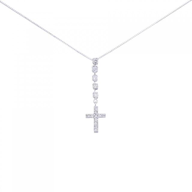K18WG クロス ダイヤモンド ネックレス 0.25CT-