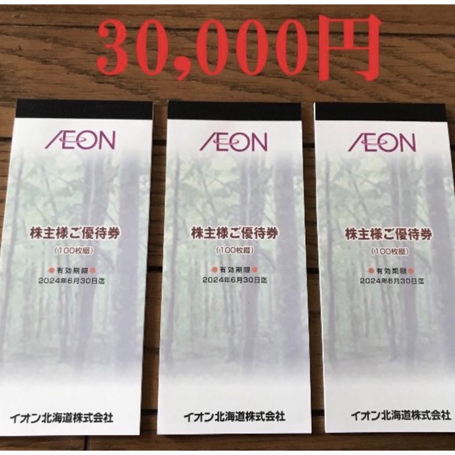 直売純正 イオン北海道株主優待券30，000円分(100円券×100枚綴り×3冊