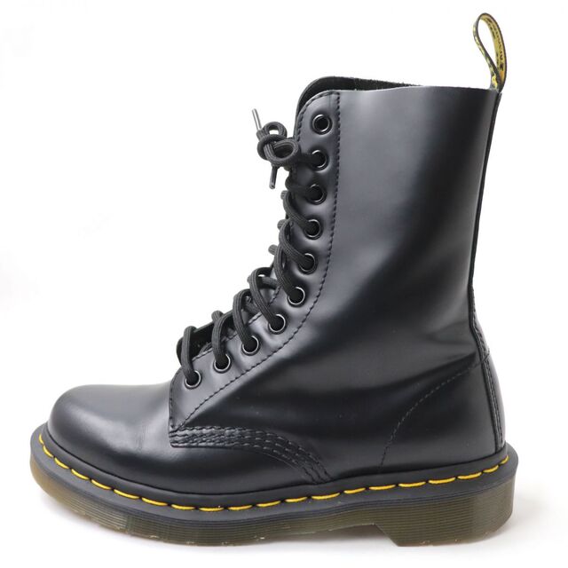 美品☆Dr.Martens ドクターマーチン 10092 イエローステッチ レザー 10ホールブーツ/レースアップブーツ ブラック 黒 レディース UK4