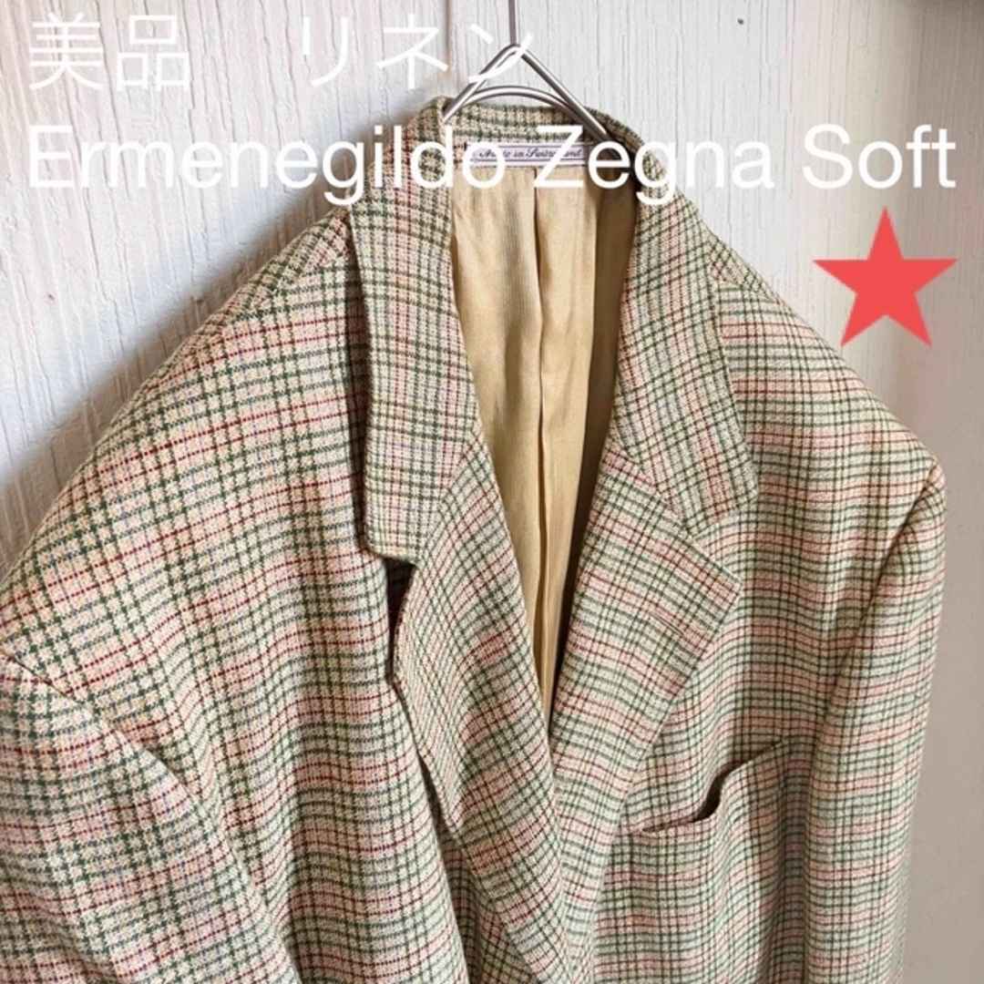★ 美品　Ermenegildo Zegna Softリネンチェックジャケット