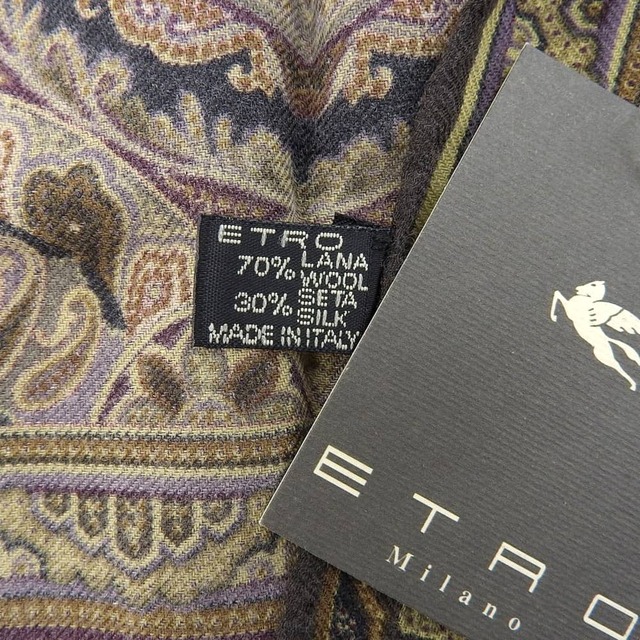 ETRO(エトロ)の【本物保証】 新品同様 エトロ ETRO ペイズリー ストール ウール×シルク ダークグリーン系 レディースのファッション小物(ストール/パシュミナ)の商品写真