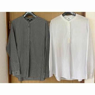 ユニクロ(UNIQLO)の☆2枚セット【ユニクロ】UNIQLO  シャツブラウス　ストライプ　Lサイズ(シャツ/ブラウス(長袖/七分))