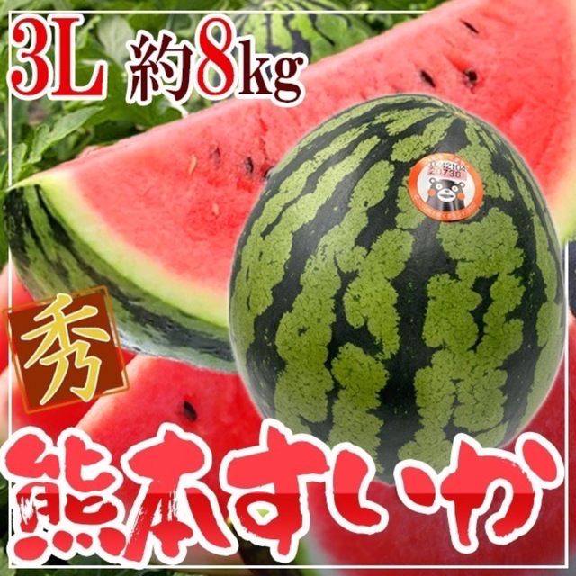 熊本県産　熊本すいか　3Ｌ　約8kg 秀品