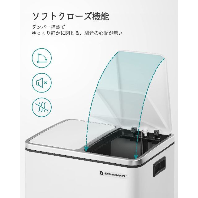 【色:ホワイト_サイズ:2x15L】SONGMICS ダストボックス ゴミ箱 ペ インテリア/住まい/日用品のインテリア小物(ごみ箱)の商品写真