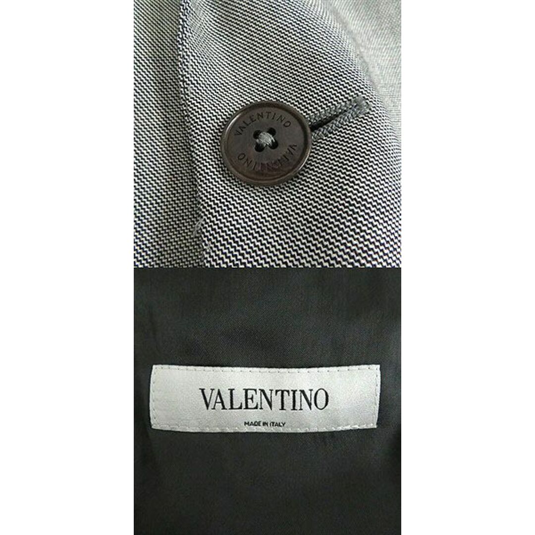 美品□VALENTINO/ヴァレンティノ 織柄 ロゴボタン ウール×シルク シングルスーツ 上下セットアップ ライトグレー 48 イタリア製 正規品