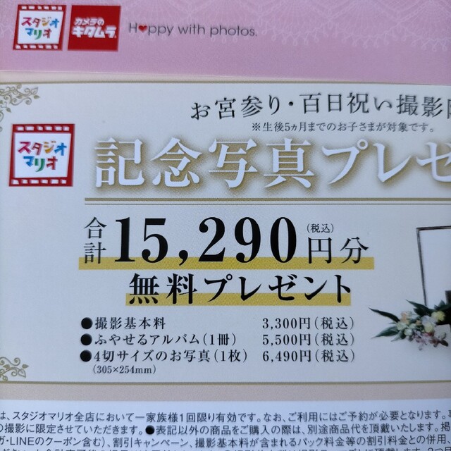 スタジオマリオ　記念写真プレゼント券 チケットの優待券/割引券(その他)の商品写真