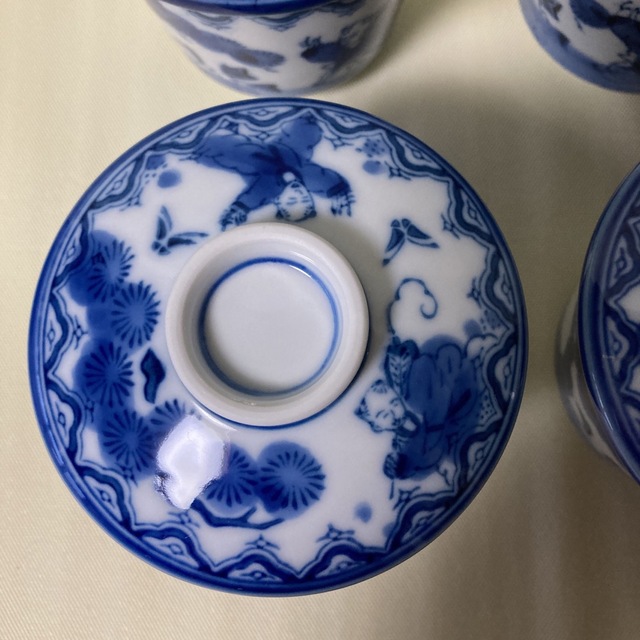 伊万里 鍋島焼 染付 唐子 アンティーク 茶碗蒸し椀 6客セット