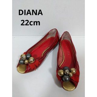 ダイアナ(DIANA)のダイアナ  オープントゥ エナメル フラット  パンプス レッド 赤 22cm(ハイヒール/パンプス)