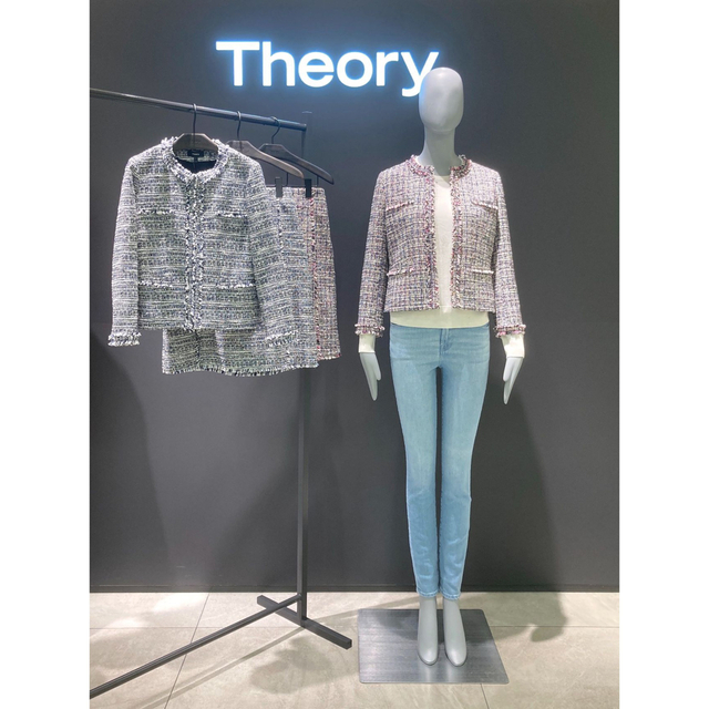 theory ツイード　ノーカラージャケット　ピンク　0