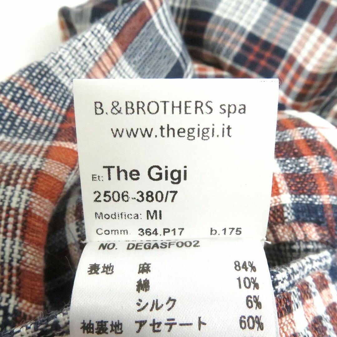 極美品□THE GIGI/ザ・ジジ チェック柄 リネン・シルク混 シェルボタン シングルジャケット/アンコンジャケット ネイビー系 46 伊製 正規品 7