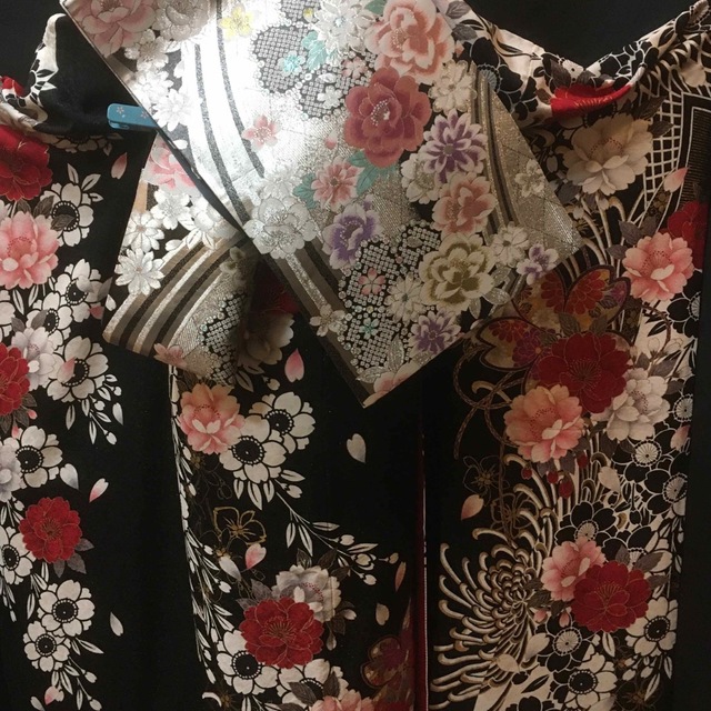 銀通し 乱菊 桜 モノトーン 華やか 振袖-