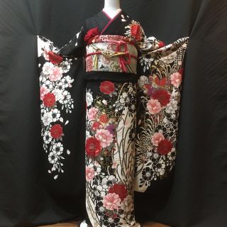 銀通し 乱菊 桜 モノトーン 華やか 振袖-