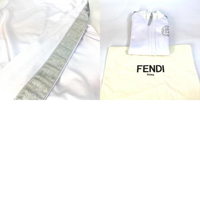 FENDI(フェンディ)のフェンディ FENDI ラメ ズッカ ロゴ FAF069 アパレル 長袖 上着 ジャージ アウター ジップアップ スウェット ジャケット ポリエステル ホワイト 美品 レディースのトップス(パーカー)の商品写真