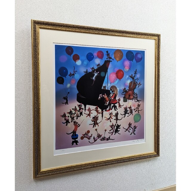 真作！藤城 清治 版画 【女の子とネコ】限定500部 No.88 リトグラフ 春新作の 真作！藤城 清治 版画 【女の子とネコ】限定500部 No