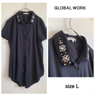 グローバルワーク(GLOBAL WORK)のGLOBAL WORK 黒ビジューシャツ(シャツ/ブラウス(半袖/袖なし))