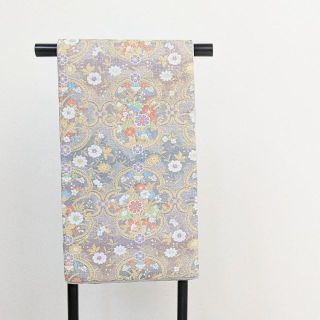 【新品・仕立て上がり】正絹 袋帯 フォーマル グレー ゴールド 古典 b83(帯)