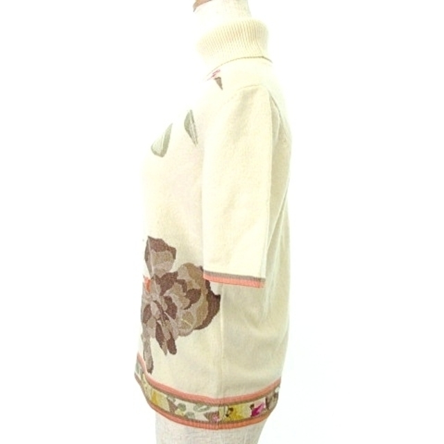 LEONARD(レオナール)のレオナール カシミヤ 半袖 ニット セーター 花柄 L ベージュ IBO39 レディースのトップス(ニット/セーター)の商品写真