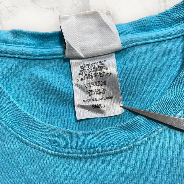 TCU 古着 SS   水色 カラフル　象　花柄　ロゴ Tシャツ メンズのトップス(Tシャツ/カットソー(半袖/袖なし))の商品写真