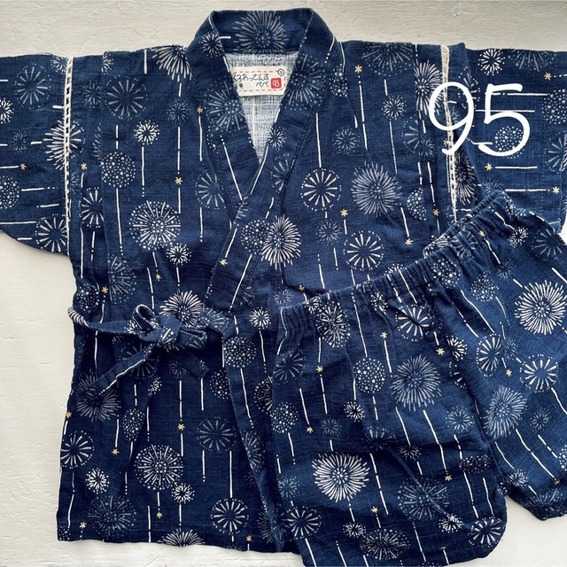 甚平★95サイズ★ネイビー★花火柄★上下 キッズ/ベビー/マタニティのキッズ服男の子用(90cm~)(甚平/浴衣)の商品写真