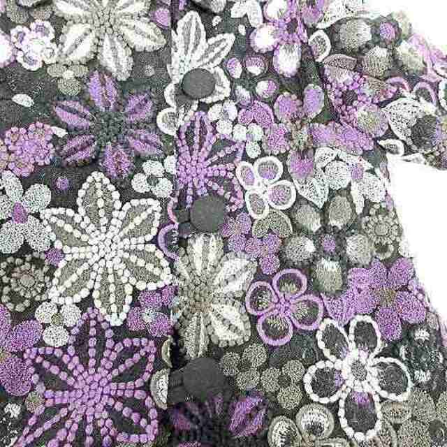 トクコプルミエヴォル 刺繍 花柄 ウール コートロング 9号 S 紫 IBO39