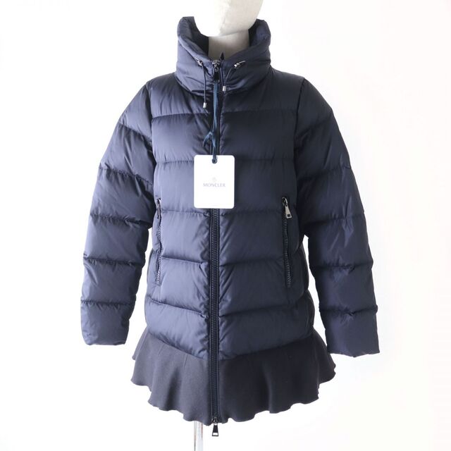 極美品★国内正規品 MONCLER モンクレール VIBURNUM ヴィバーナム レディース 切替 フリル ジップ ハイネック ダウンコート ネイビー 2