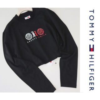 トミーヒルフィガー(TOMMY HILFIGER)の品タグ付き【トミーヒルフィガー ハミルトン】クロップド 長袖Tシャツ 黒 XL(Tシャツ/カットソー(七分/長袖))