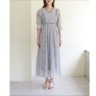 ナチュラルクチュール(natural couture)の【新作】細ストライプ配色コードワンピース【試着のみ】(ロングワンピース/マキシワンピース)