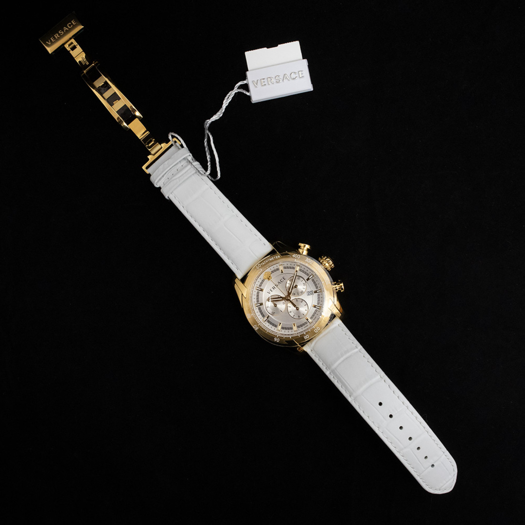 ヴェルサーチ V-RAY クロノグラフ クォーツ 腕時計 ステンレススチール 型押しレザー ホワイト 白 VEDB00218（未使用　展示品）
