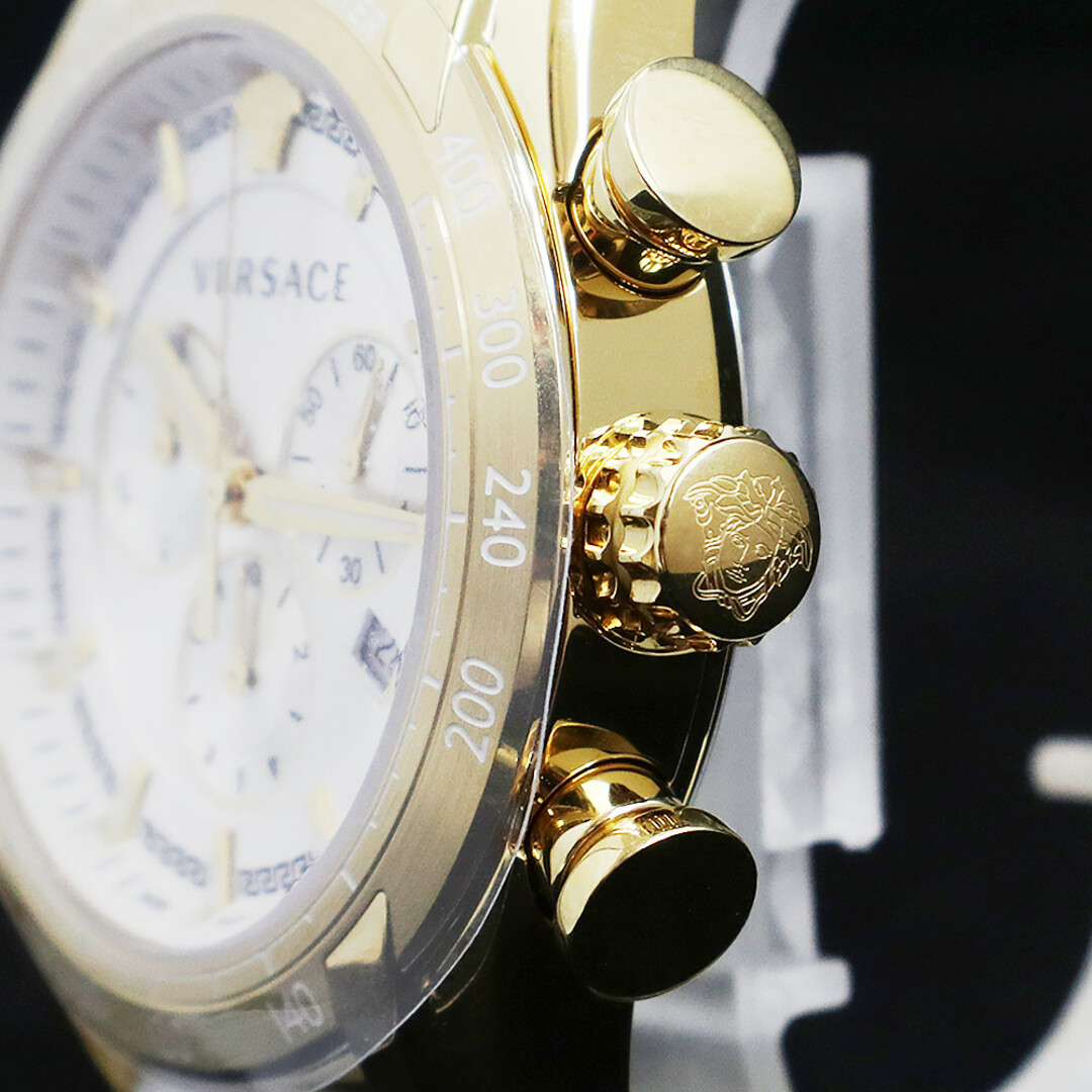 ヴェルサーチ V-RAY クロノグラフ クォーツ 腕時計 ステンレススチール 型押しレザー ホワイト 白 VEDB00218（未使用　展示品）