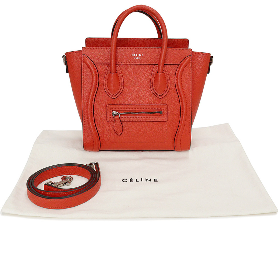 celine(セリーヌ)のセリーヌ ラゲージ ナノショッパー 2way ハンド ショルダーバッグ 斜め掛け ドラムドカーフスキン レザー フォックスレッド レッド 赤 168243 CELINE（美品） レディースのバッグ(ハンドバッグ)の商品写真