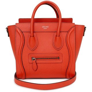 セリーヌ(celine)のセリーヌ ラゲージ ナノショッパー 2way ハンド ショルダーバッグ 斜め掛け ドラムドカーフスキン レザー フォックスレッド レッド 赤 168243 CELINE（美品）(ハンドバッグ)