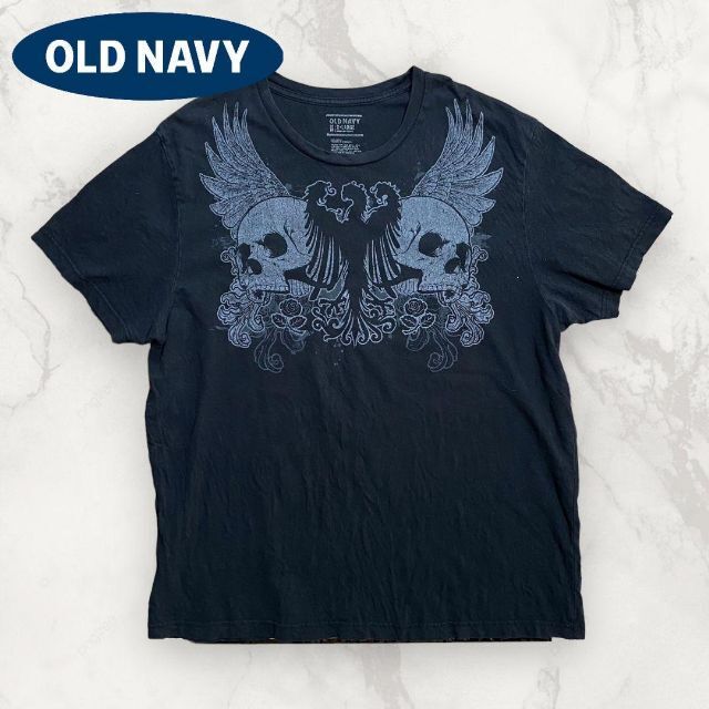 S9199 古着 OLD NAV 黒 オールドネイビー　ドクロ　羽　龍 Tシャツ メンズのトップス(Tシャツ/カットソー(半袖/袖なし))の商品写真