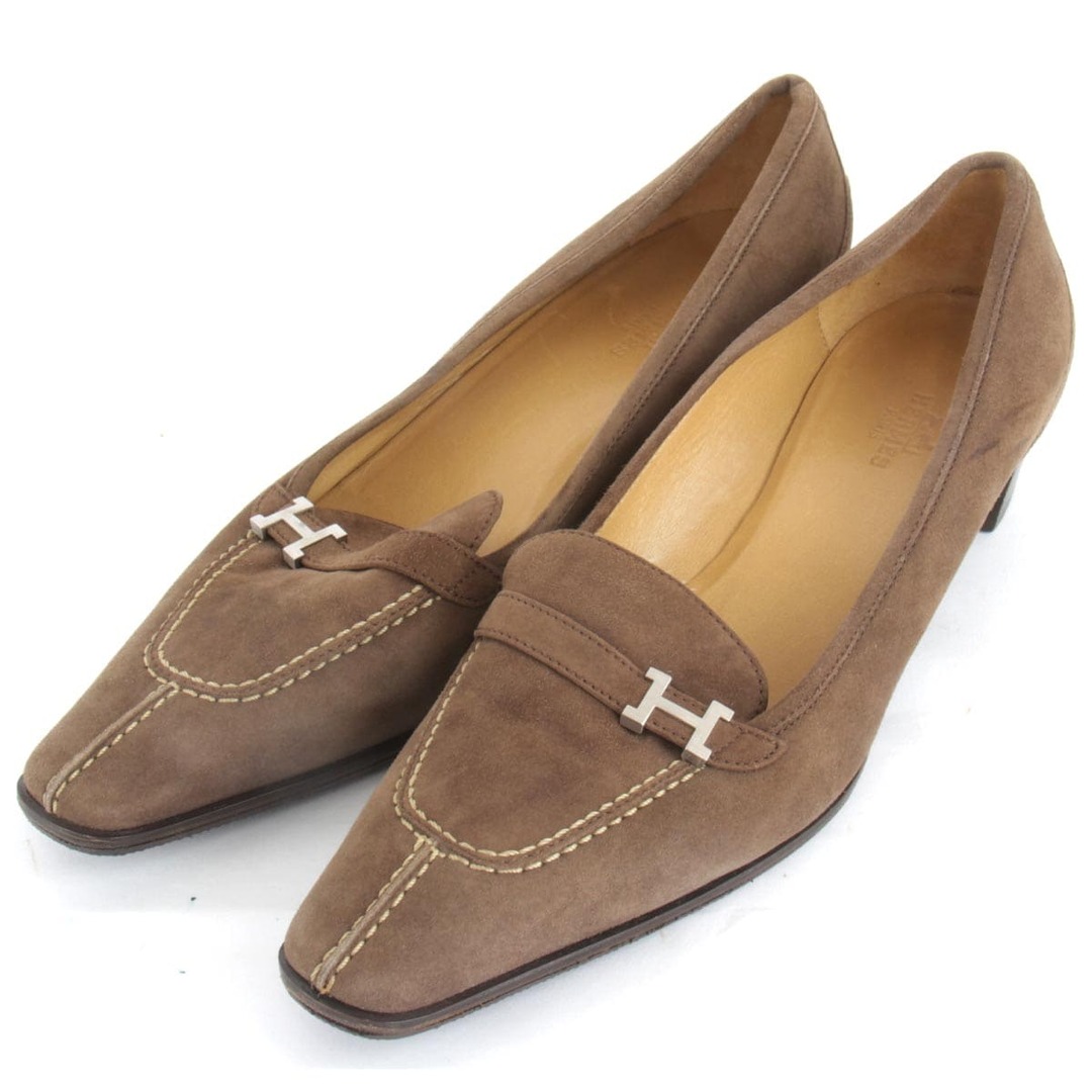USED』 HERMES エルメス パンプス スウェード ブラウン-