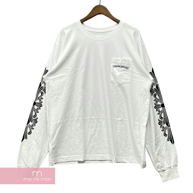 CHROME HEARTS DAGGER EYE CHART L/S Tee クロムハーツ ダガーアイチャートロングスリーブTシャツ 長袖カットソー  ロンT 袖フローラルクロスプリント ホワイト×パープル サイズXL【230509】【新古品】【me04】