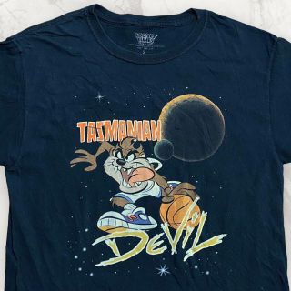 S163 古着 黒 ルーニーチューンズ　タズマニアンデビル　バスケ Tシャツ(Tシャツ/カットソー(半袖/袖なし))