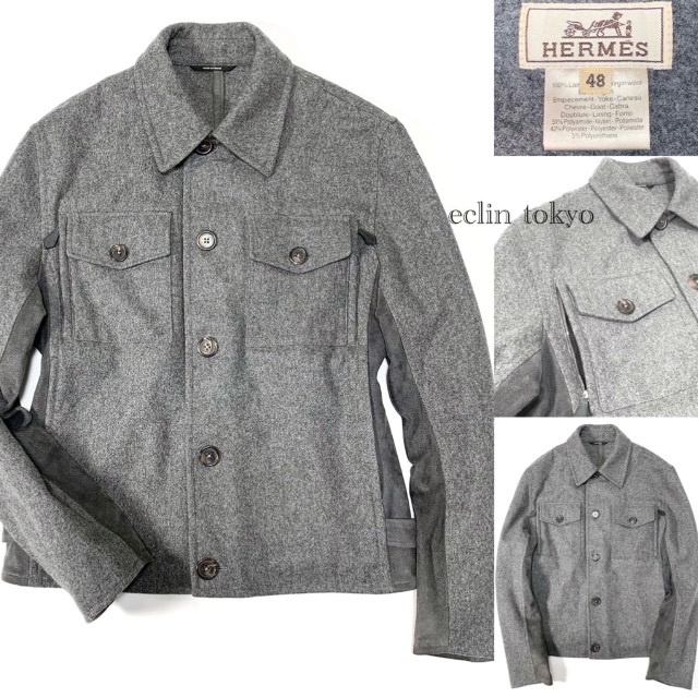 HERMES - HERMES レザー切替 最高級ウール ジャケット E2509