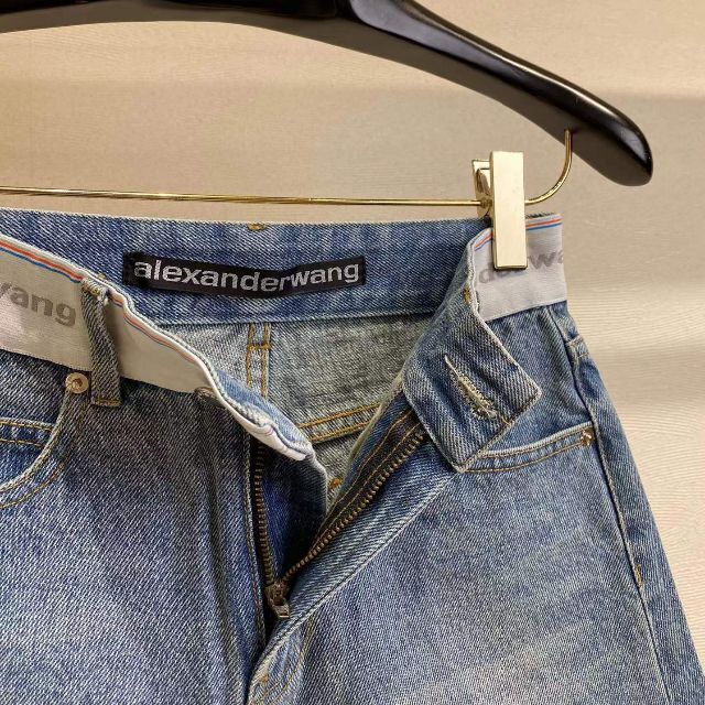 アレキサンダーワン ブラックデニム ロゴバイト ショーツ ショートパンツ