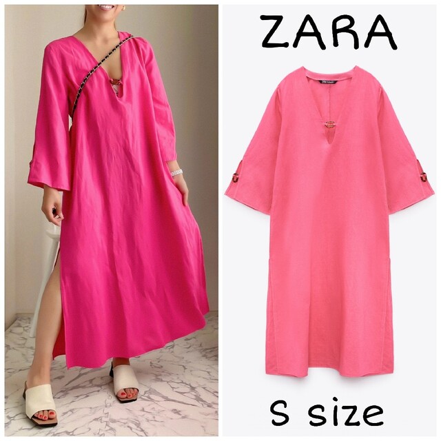 ZARA　リネンブレンド チュニック ワンピース　Sサイズ　ピンク