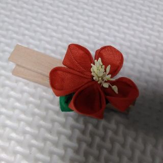 ちりめん細工　花　和風　クリップ　オレンジ　ハンドメイド(その他)